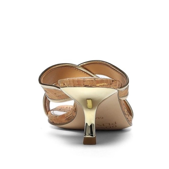 Donald Pliner Cassia Kitten Heel Gold Cork Neutral Low Heel Sandal Size 7 - Picture 6 of 10